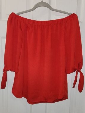 Discovery Off-Shoulder Red Tie-Sleeve Blouse